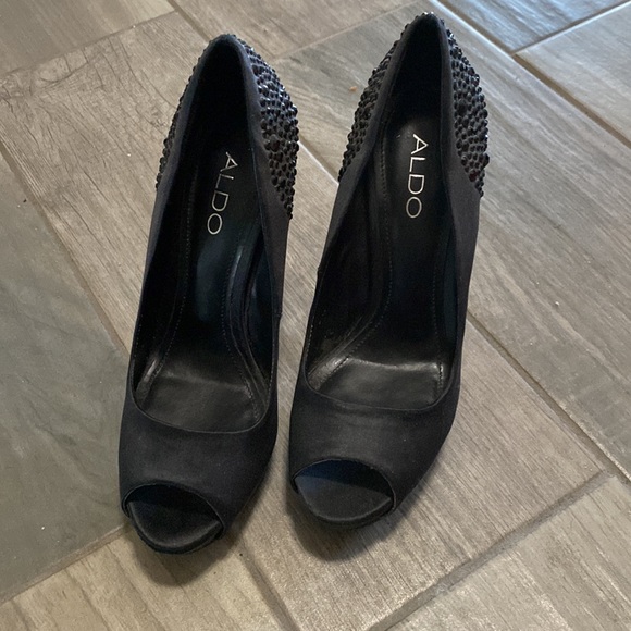 Black ALDO sparkle open toe pumps. Size 6.5. - Picture 2 of 4